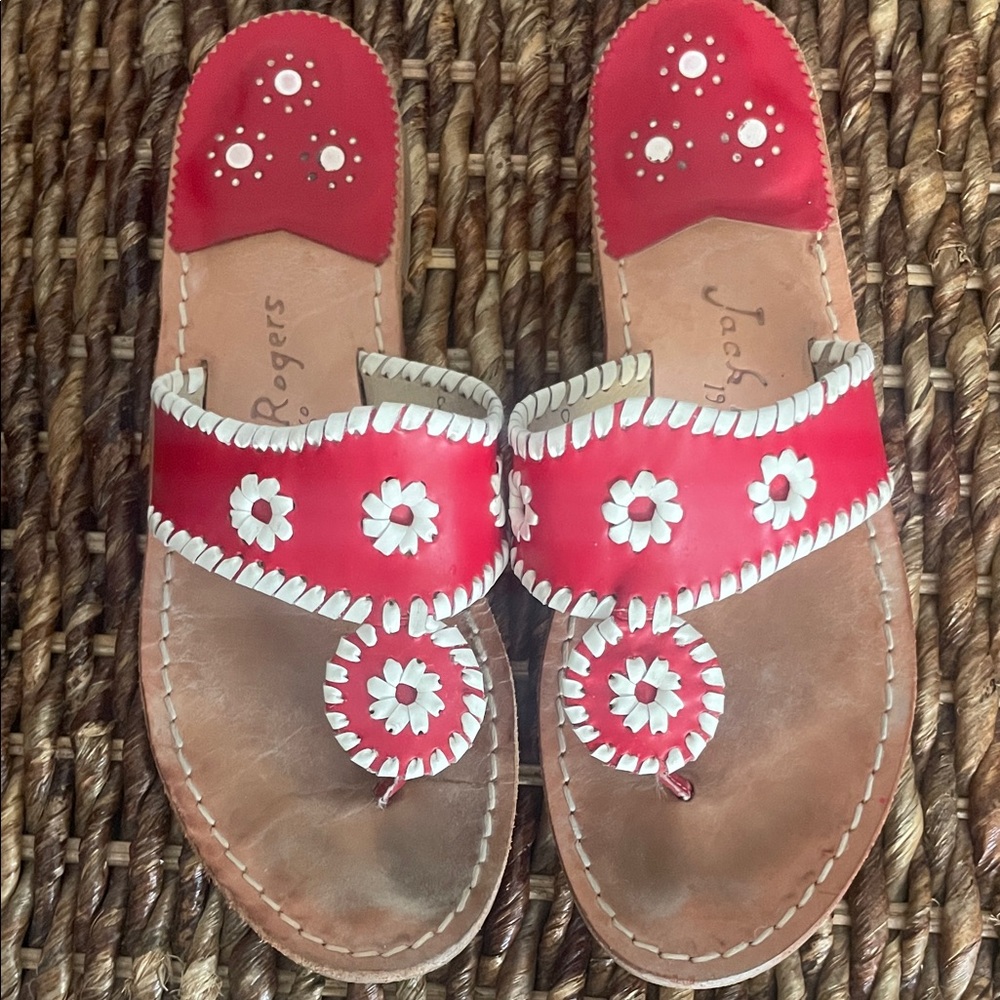 Jack Rogers Red & White Leather Sandals 7